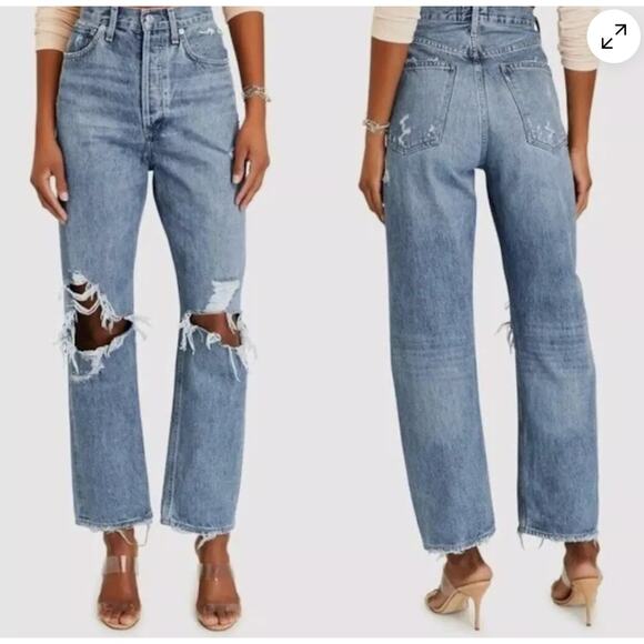 AGOLDE Jeans Womens 25 Blue Denim 90s Mid Rise Loose Fit Distressed - Picture 1 of 8